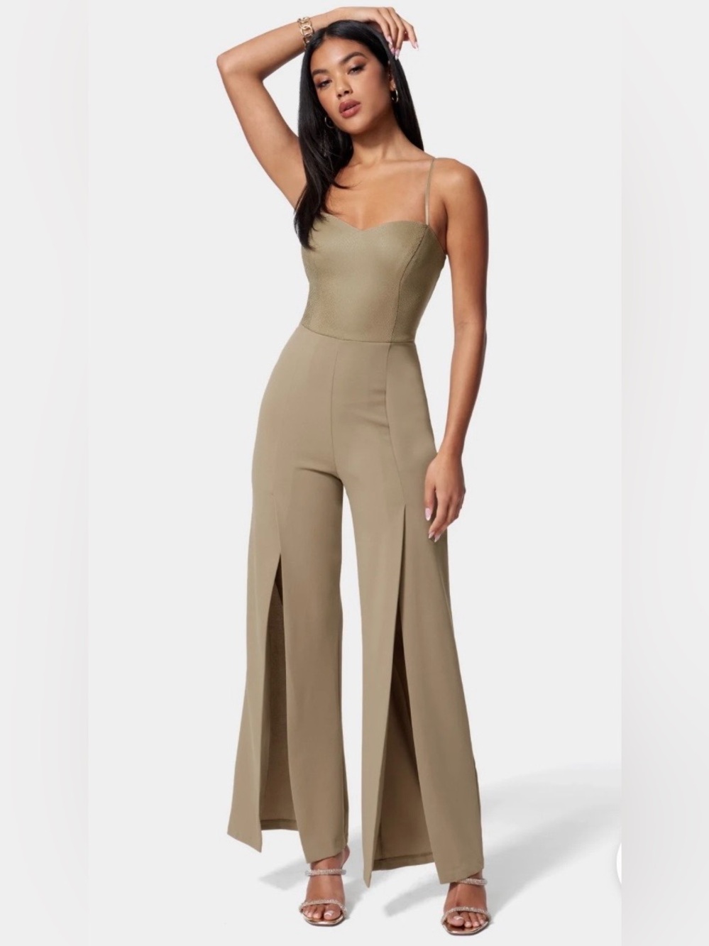 bebe Vegan Leather Open Leg Jumpsuit